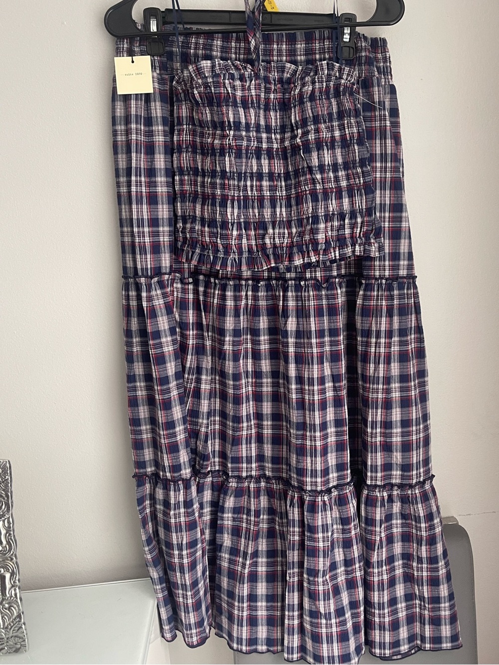 Suite 2939 Smocked Plaid Tiered Skirt with Matching Cropped Tube Top Size 1g